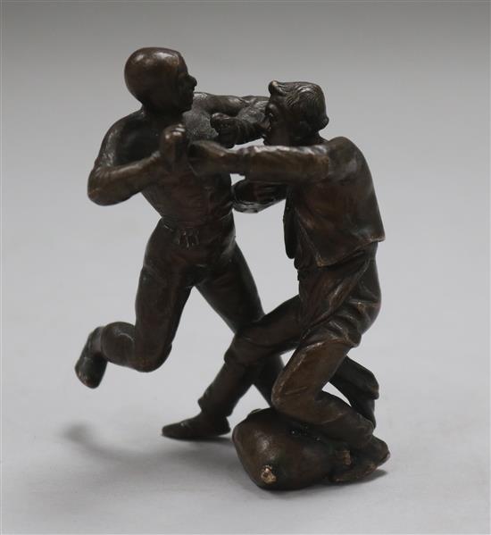 A French bronze group of two men fighting